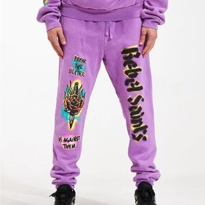 NWT Rebel Saints Men’s Small Purple Graphic Joggers With Drawstrings & Pockets